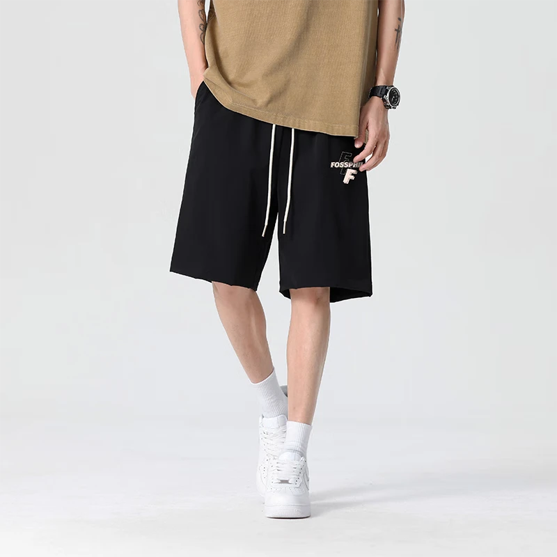 Foss Phil Men's Shorts, Summer Ice Silk Thin Casual Five-Point Pants, Loose Versatile Sports Trousers, FPD04 Black XL