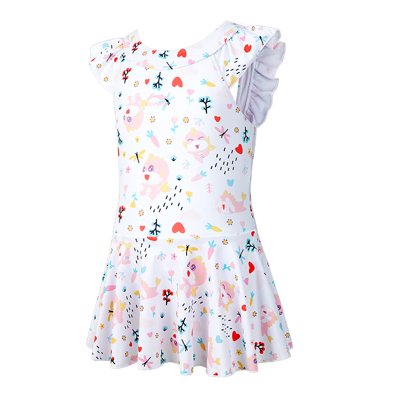 Li-Ning Children's One-Piece Swimsuit, Cute Princess Style Girls' Dress Sun Protection Swimwear