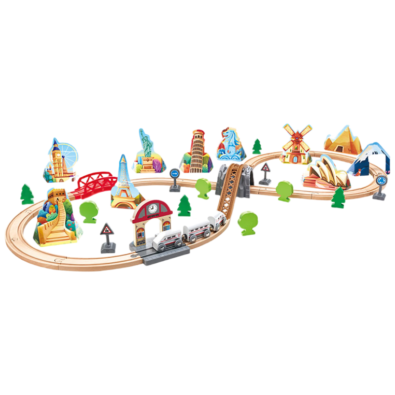 Hape Children's Wooden Track Toy, World Adventure Train Set, Birthday Gift for Boys And Girls, E7331