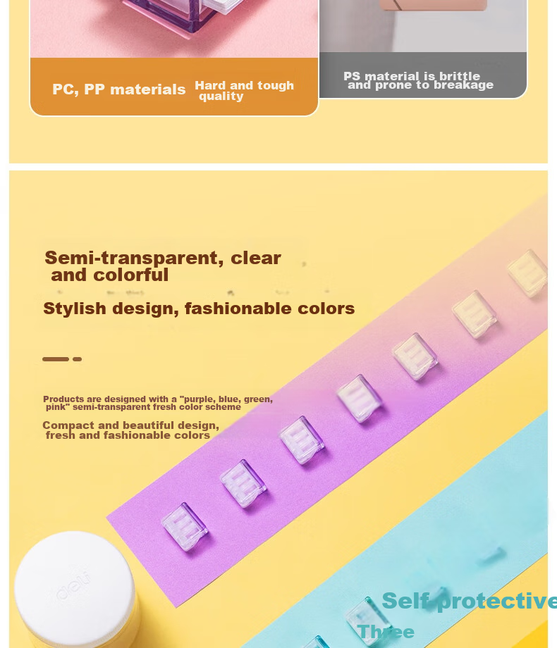 Deli Tube Push Clips, Transparent Ticket Holder Creative Push Clip, Exam Paper Folder File Folder, Storage Small Clips, Office Supplies, Mixed Colors, 20 Pieces/tube, TP560 10