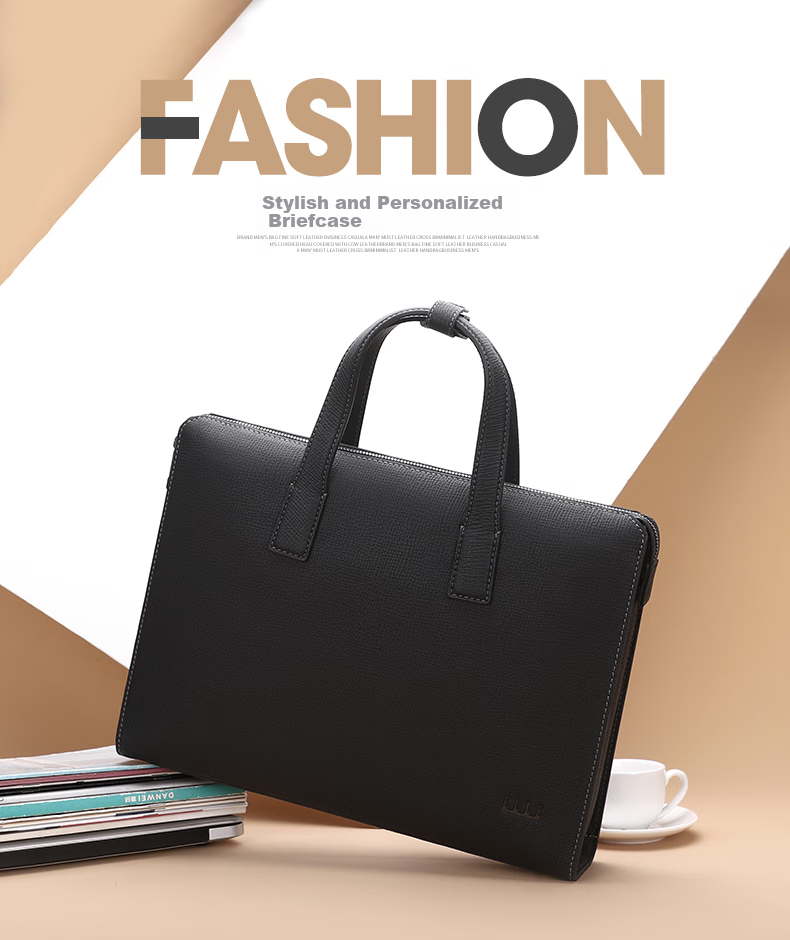 ELLE HOMME Men's Business Briefcase, Luxury Top-Grain Leather Handbag, Large Capacity Laptop Bag for Men EA188215310 Black 1