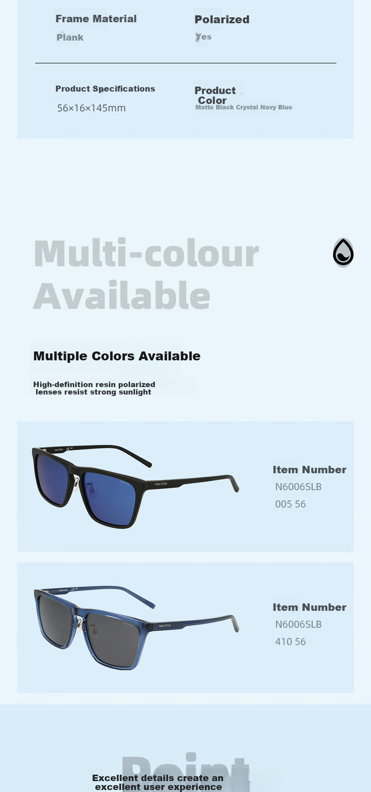 NAUTICA Polarized Driving Square Frame Men's Classic Sunglasses N6006SL 410-Transparent Blue 2