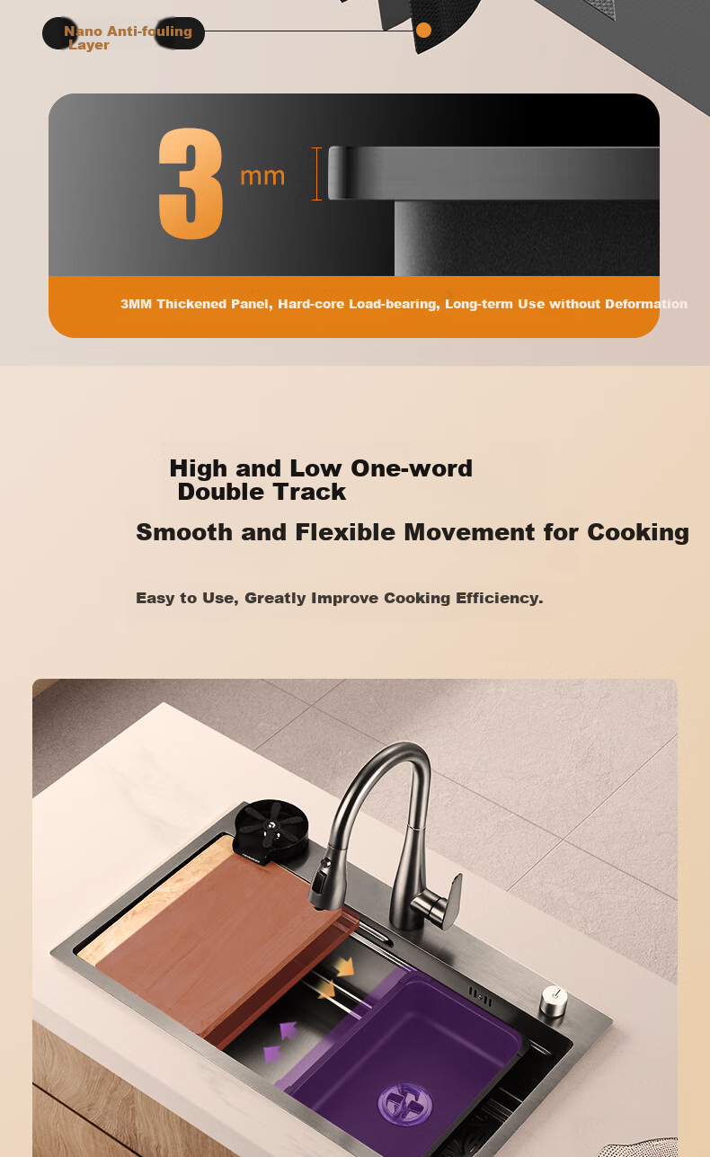 Meishijie Sink, Large Single Basin Kitchen Sink, Integrated Basin, Nano 304 Stainless Steel Vegetable Washing Sink, Dishwashing Sink 6