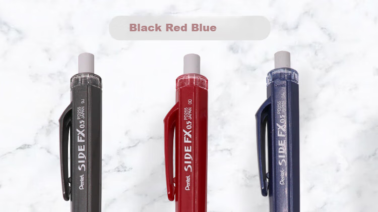 Pentel PD255 Side-Pressed Mechanical Pencil, 0.5mm Lead, Break-Resistant, for Student Drawing And Exams, with Eraser at The End, Red Barrel, Single Pencil 2