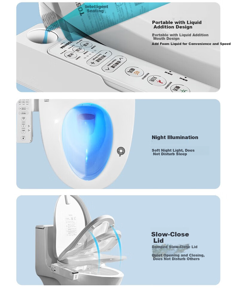 TOSHIBA Smart Toilet Seat Instant Heating Warm Air Drying Foam Shield Splash-Proof Antibacterial Deodorizing Electric Heating T700 18