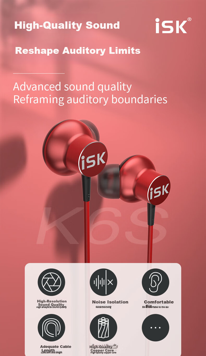 ISK K6S In-Ear Wired Monitoring Headphones for Mobile Phones And Computers, Sound Card Live Streaming Singing Recording Monitoring Headphones with High-Resolution High-Fidelity HIF Audio Quality for Listening to Music And Watching TV Shows In-Ear Headphones 1