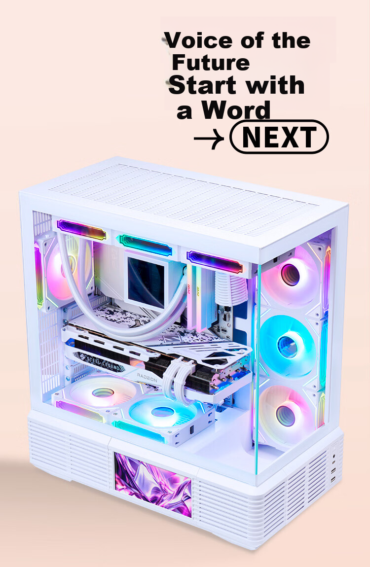 SAMA Jingjie Lite White ATX Seaside View Gaming Desktop Computer Case, Modular Structure/sound-Controlled Case/Back-Mounted Motherboard/dual 360mm Water Cooling Positions/Type-C 3