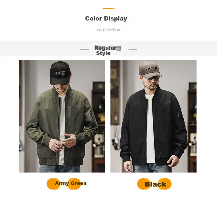 JEEP Men's Jacket, Spring And Autumn Workwear Baseball Collar Casual Clothing, Army Green, Size M 2