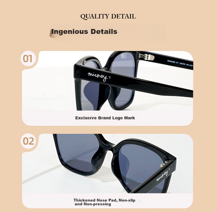 Disney Parent-Child Sunglasses, Classic Square Frame for Men And Women, Large Outdoor Travel UV Protection Glasses 8