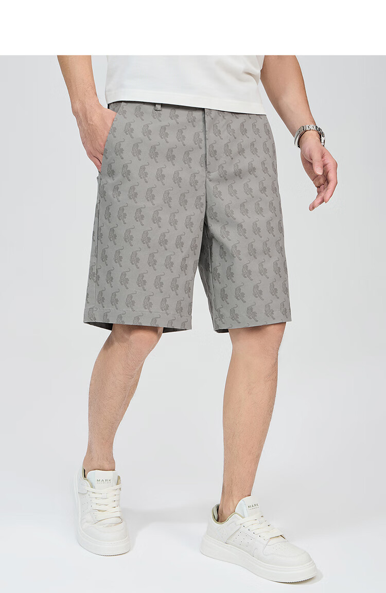 DANCING WOLVES [Comfortable Cotton Spandex] Summer Fashion Tiger All-Over Print Versatile Stretchy Men's Casual Shorts, 001 Black, Size 33 14