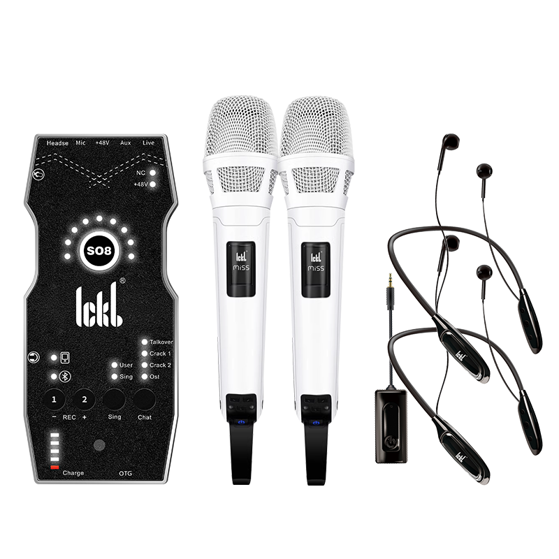 Ickb So8 Sixth Generation Sound Card, Miss Wireless Microphone, Monitoring Headphones Set, Mobile Phone Live Streaming, Computer Universal, Streamer Singing Karaoke Recording Equipment, Microphone Full Set, One-To