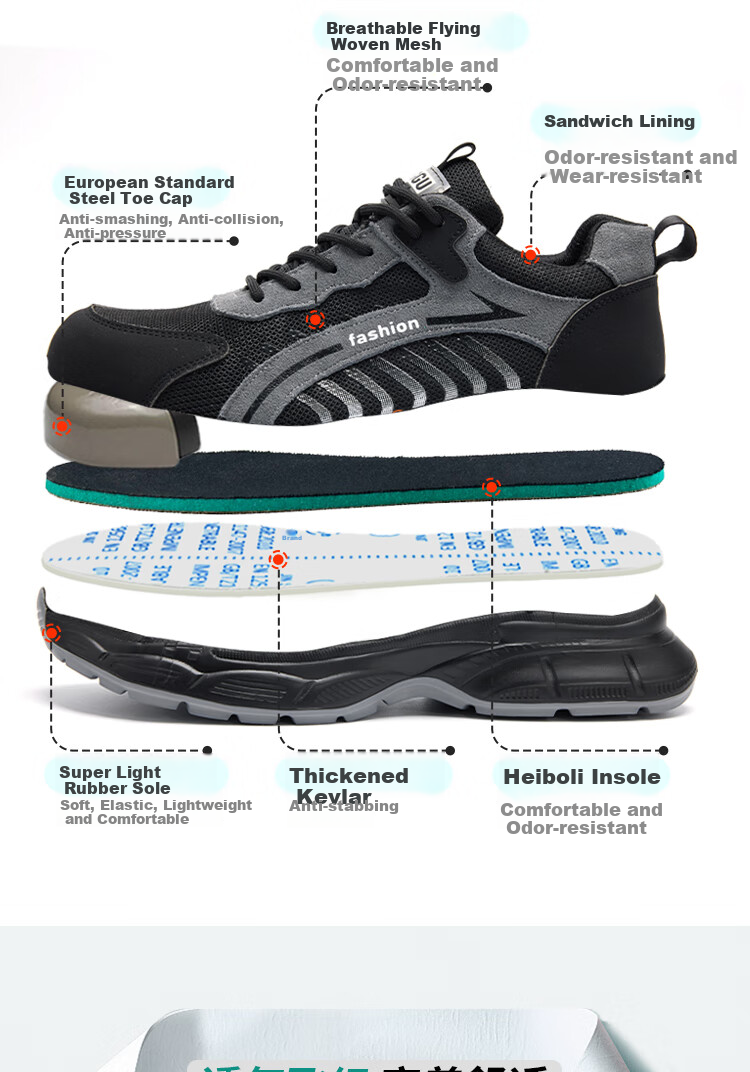 Dinggu Safety Shoes for Men, Ultra-Light Steel Toe Cap, Anti-Smashing, Anti-Puncture, Safety Work Functional Shoes, 950 Heihui 42 2