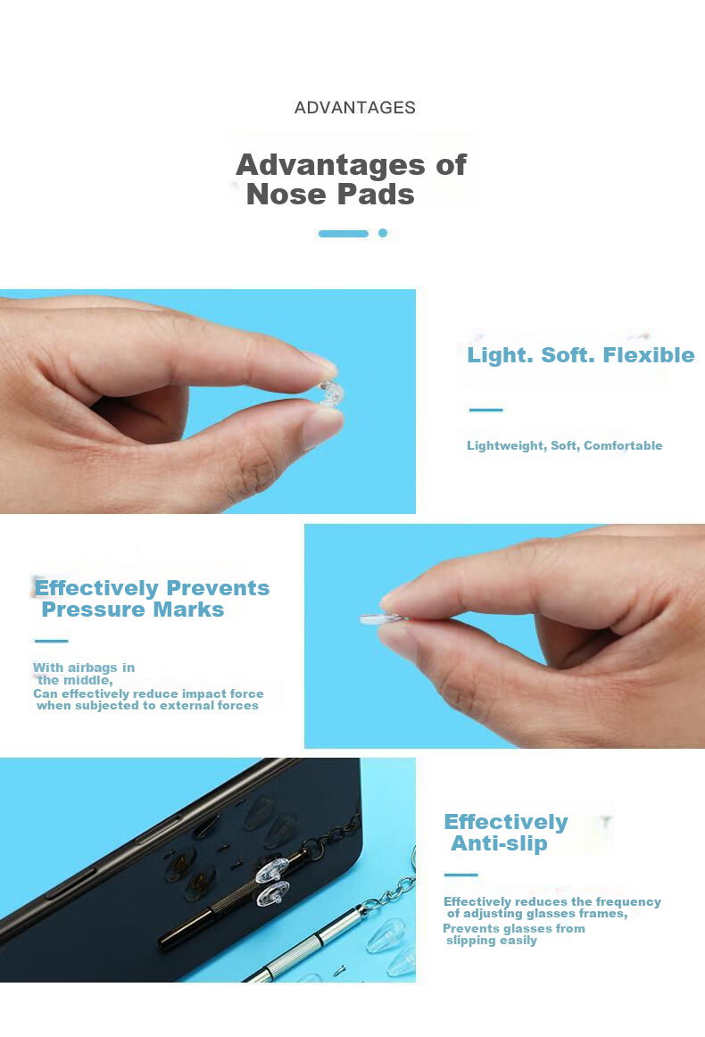 FESETE Eyeglass Nose Pads, Glasses Nose Bridge Pads, Eyeglass Screws, Silicone Nose Pads, Anti-Pressure Marks, Air Cushion Accessories 1