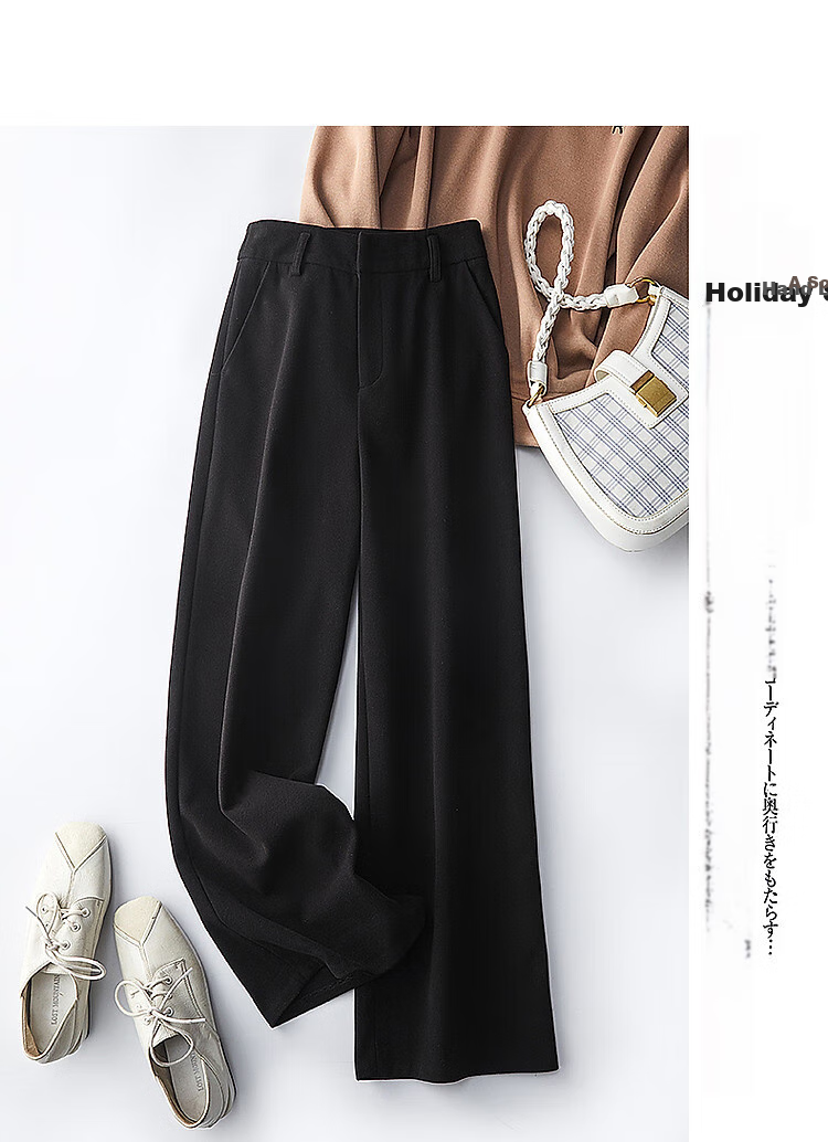 Dme [Long-Lasting Shape] Winter Mid-Rise Brushed Nine-Tenths Long Pants for Women, Slimming Straight-Leg Trousers, Warm Casual 6