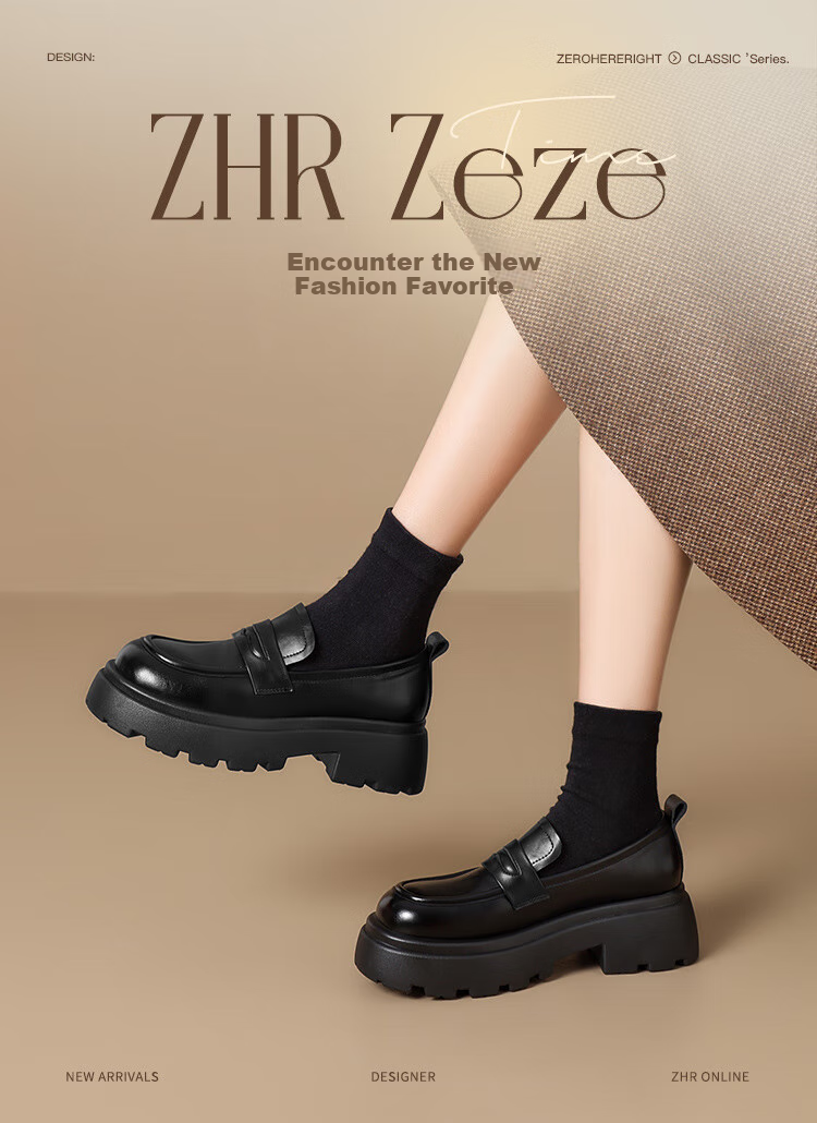 ZHR Thick-Soled Women's Flats, Retro Lightweight Leather Shoes, British-Style Chunky Heel Loafers, Comfortable Commuter Shoes for Women, JF186 Black Size 36 1