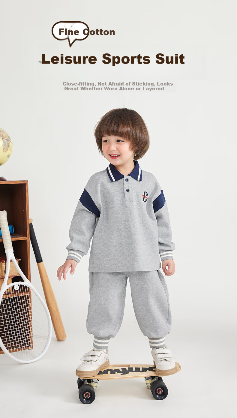 Ciciibear Boys' Preppy Style Set, Spring And Autumn Collection, Children's Polo Collar Sportswear, 2024 New Style, Toddler Clothing for Boys 1