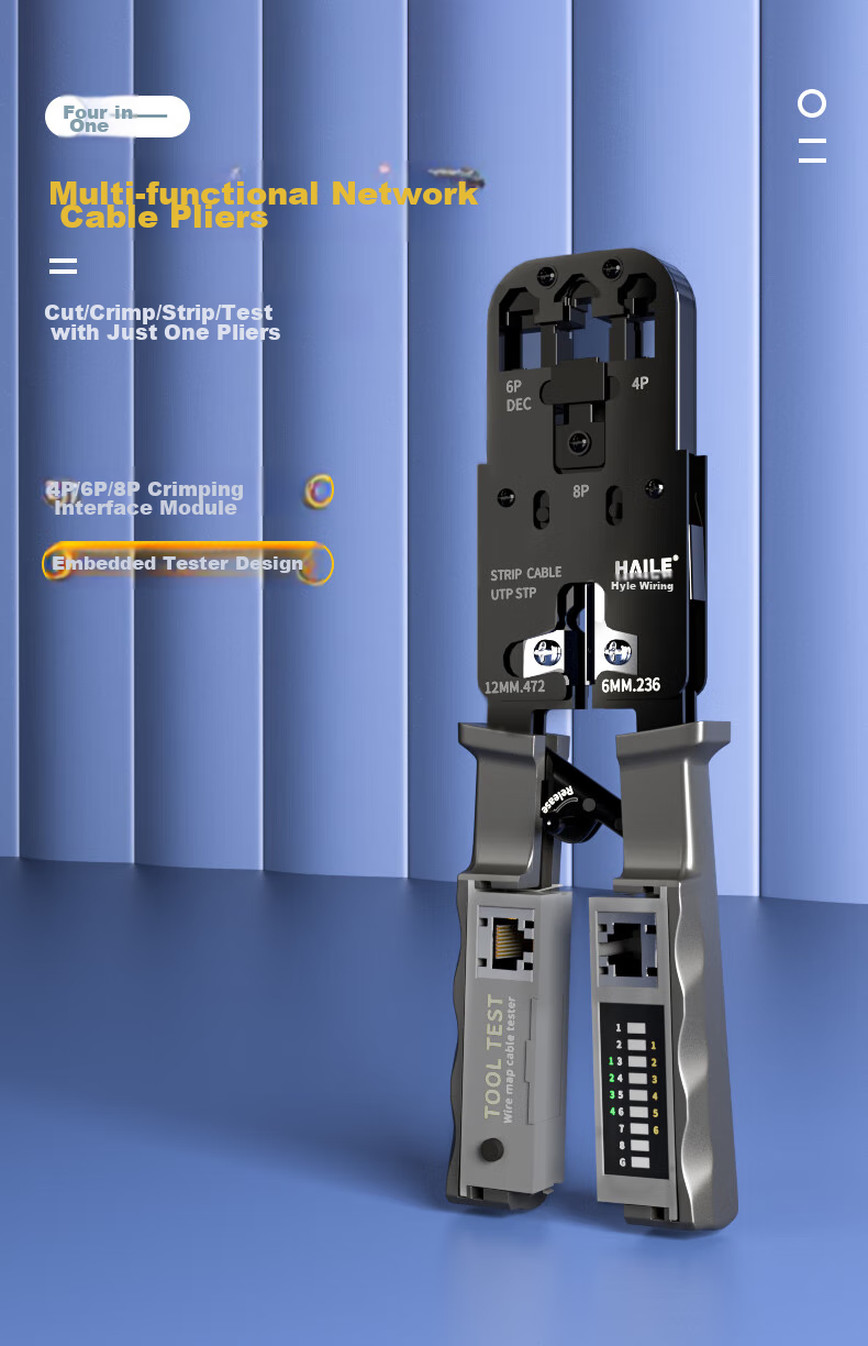 HAILE Network Cable Crimper with Tester Set, RJ45 Connectors, Cat5e/Cat6 Ratchet-Powered Stripping Cutter And Clamp Tester HT-G83T 1