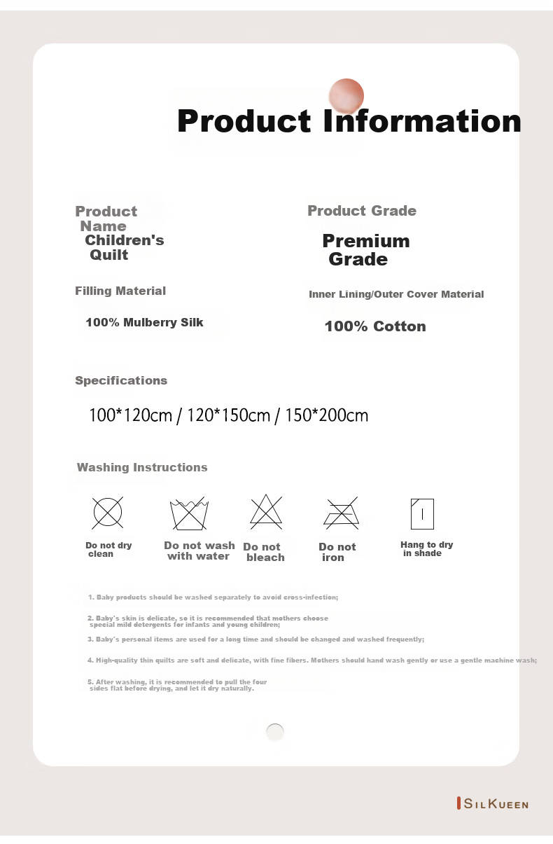 SILKUEEN [Children's Silk Quilt] 100% Mulberry Silk Baby Class A Silk, Weight 0.5 Jin, 120*150cm [Nuodika] 12