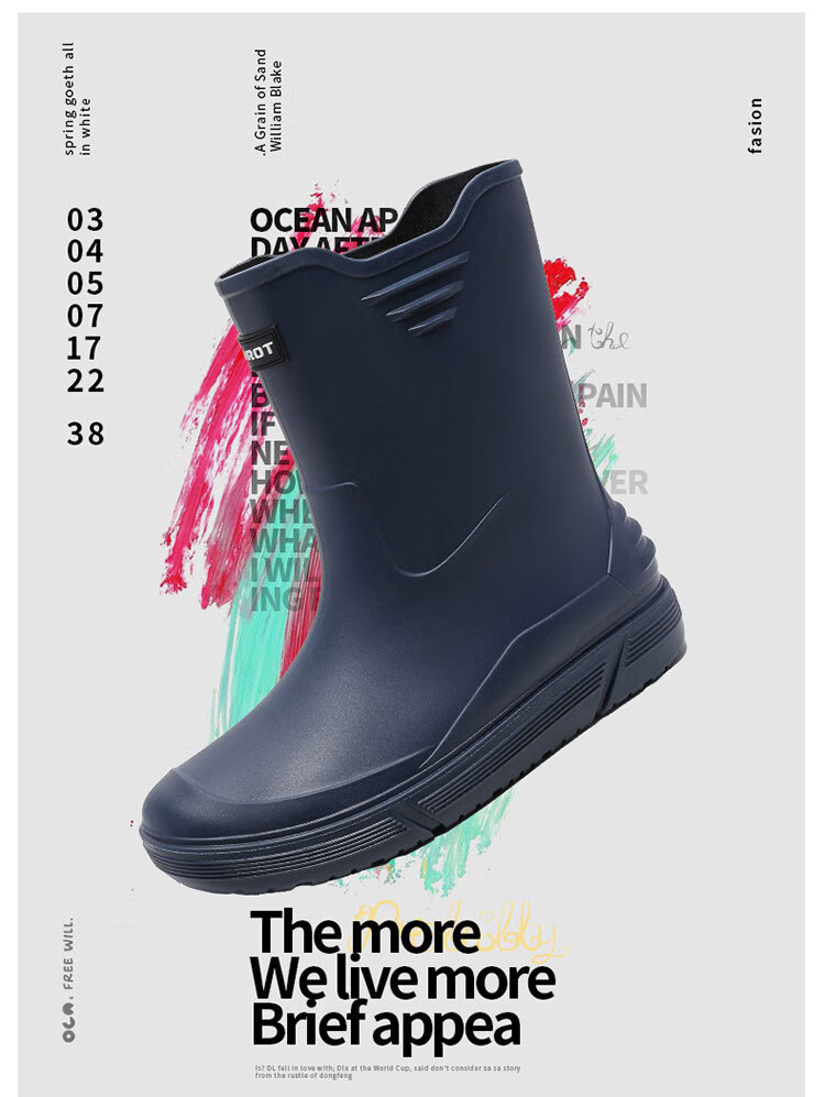 GUOLUOFEI Stylish Mid-Calf Rain Boots for Men, Thickened Sole Waterproof Non-Slip Fishing And Food Delivery Rubber Shoes, Rice Dumpling Color, Size 39 1