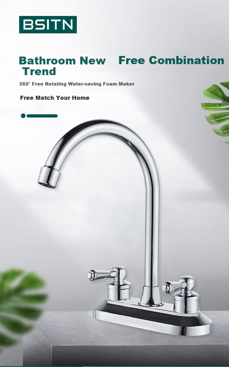 BSITN Double-Hole Basin Faucet, Hot And Cold Face Washing Basin, Bathroom 360° Rotating Brass Body Sink Faucet B1027 1