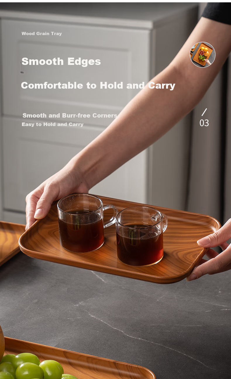 CAIZHI Rectangular Tray, Chinese-Style Tea Tray, Household Cup Holder, Fruit Plate, Draining Tray, Wood-Like Texture, Large Size CZ6217 5