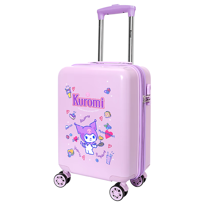 Mesuca X Sanrio Kuromi Password Lock Suitcase with Universal Wheels, Girls' Trolley Case, 18-Inch Children's Luggage, Carry-On Suitcase
