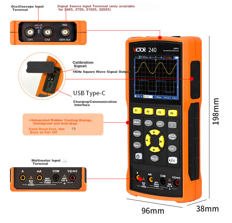 VICTOR Handheld Oscilloscope, Portable Digital Oscilloscope, Multimeter, Multi-Function Three-In Household VC240S 3