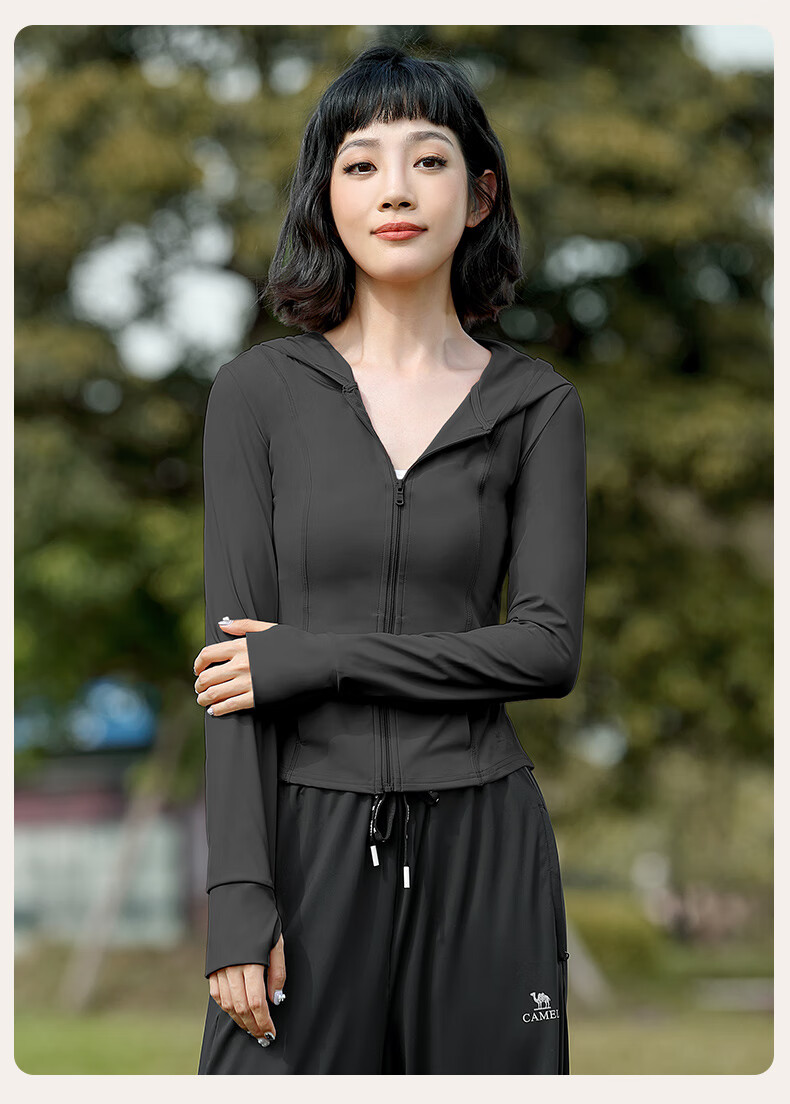 CAMEL Women's Summer Sunscreen Jacket Breathable Slim Fit Comfortable Yoga Quick-Dry Lightweight Original Yarn Ice-Feel Sports Coat 40