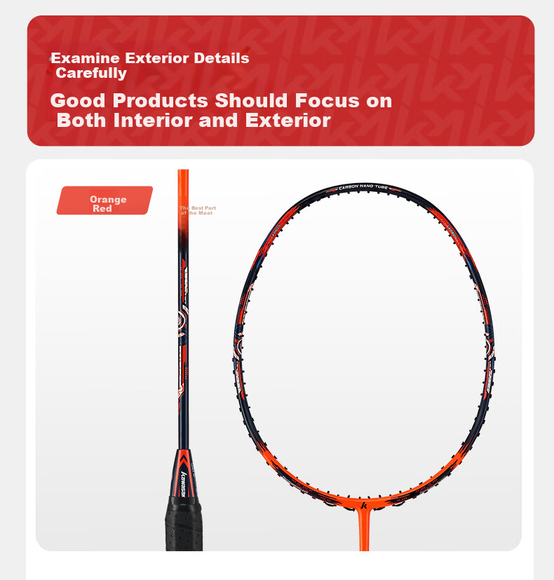 Kawasaki Badminton Racket, Full Carbon Fiber Single Racket, 5U Ultra-Light Racket, Blood Red Blade Orange-Red (Pre-Strung) 8