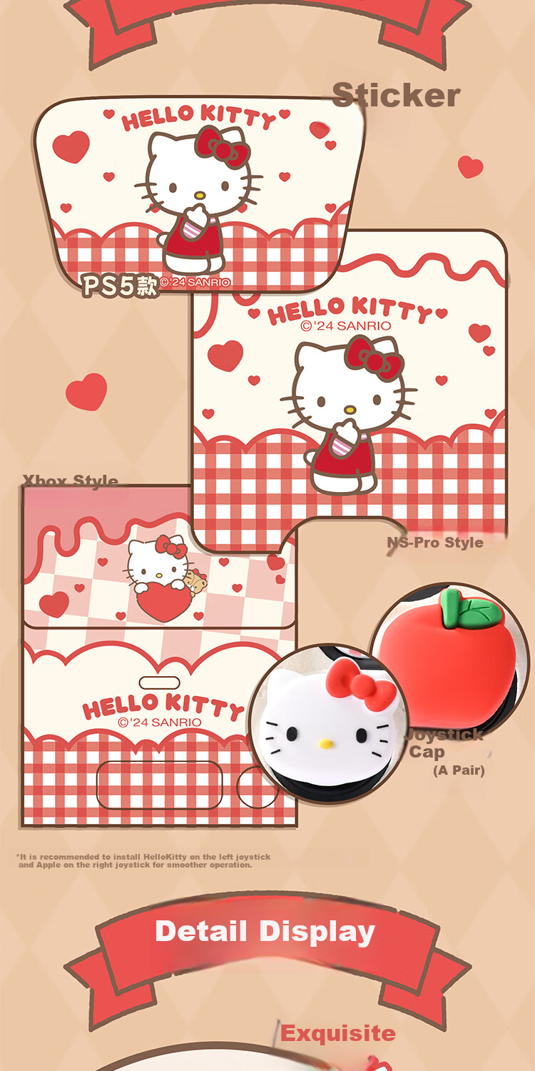 Jixiang Switch PRO Controller Protective Case, Hello Kitty NS PRO Silicone Cover + Joystick Cap, Non-Slip And Sweat-Resistant Soft Shell, Cute Cartoon Design, Game Console Accessory 4