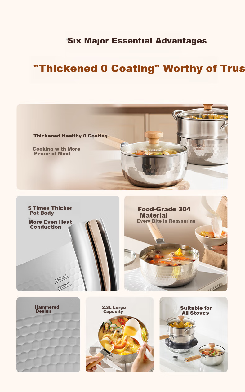 Joyoung Xuepinggu Household 304 Stainless Steel Small Milk Pot, Baby Food Pot, Noodle Cooking Pot, Universal Stove Compatible, 16cm 1