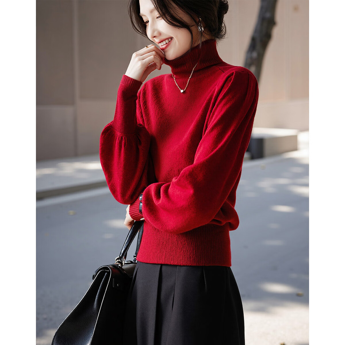 Dme Warm Blessing Winter 100% Wool High Neck Short Wool Sweater Knit Top for Women