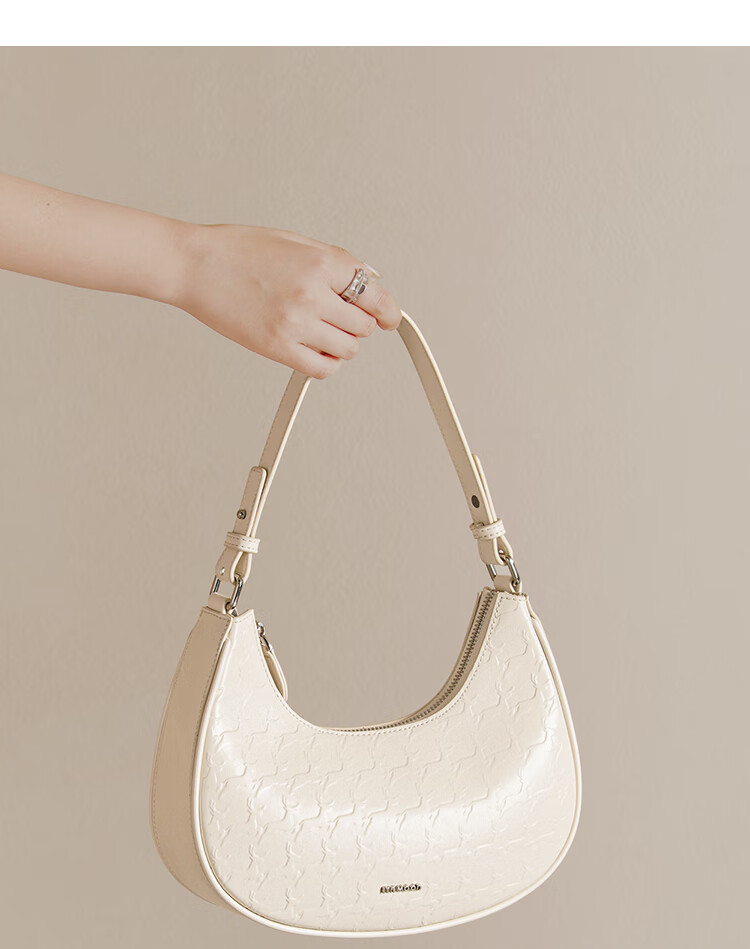 Miaodi 2026 Cowhide Embossed Underarm Baguette Crescent Elegant Workplace Commuter Handbag Crossbody Bag Birthday Gift 11