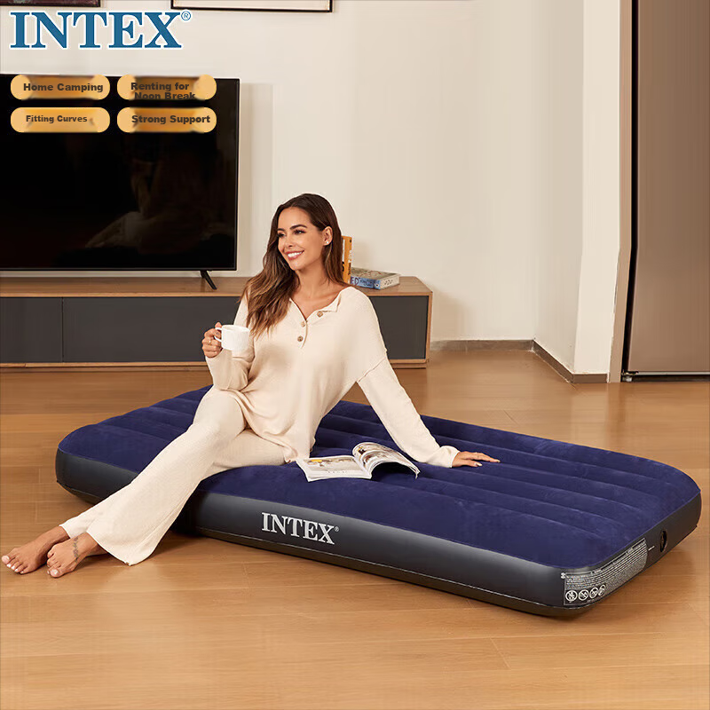 INTEX Single Large Inflatable Bed, Portable Home Nap Mattress, Thickened Outdoor Tent Mat, Folding Bed 64757