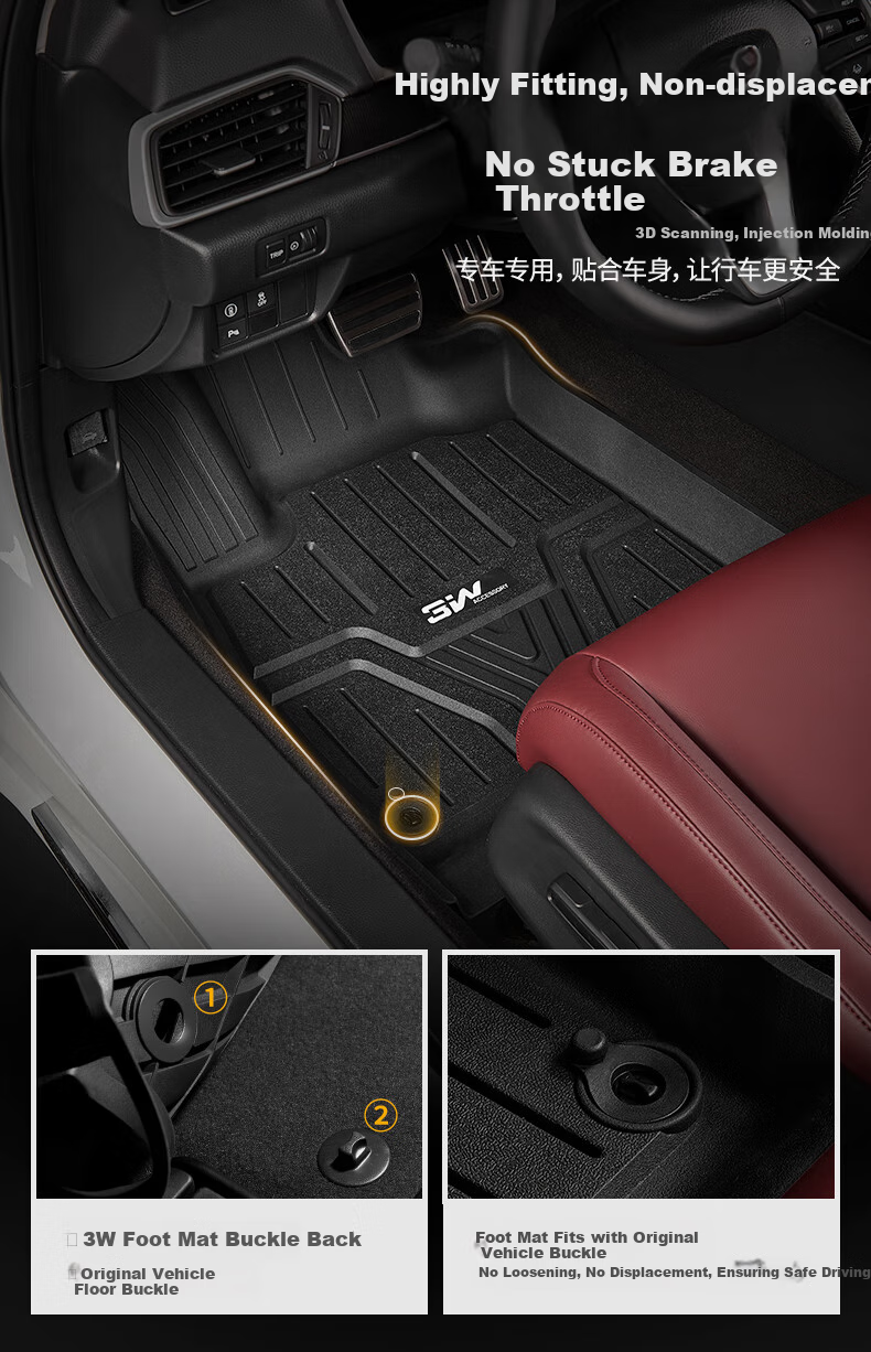 3W Suitable for Honda 11th Generation Accord TPE Car Floor Mats Inspire Specific + Meinis Carpet Surface Double-Layer 4