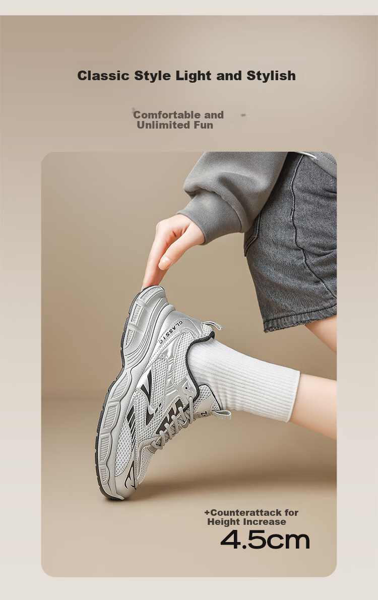 ZHR Dad Shoes for Women, Height-Increasing Breathable Comfortable Women's Shoes, Couple Fashion Sports Casual Shoes, IF02 Silver, Size 39 1