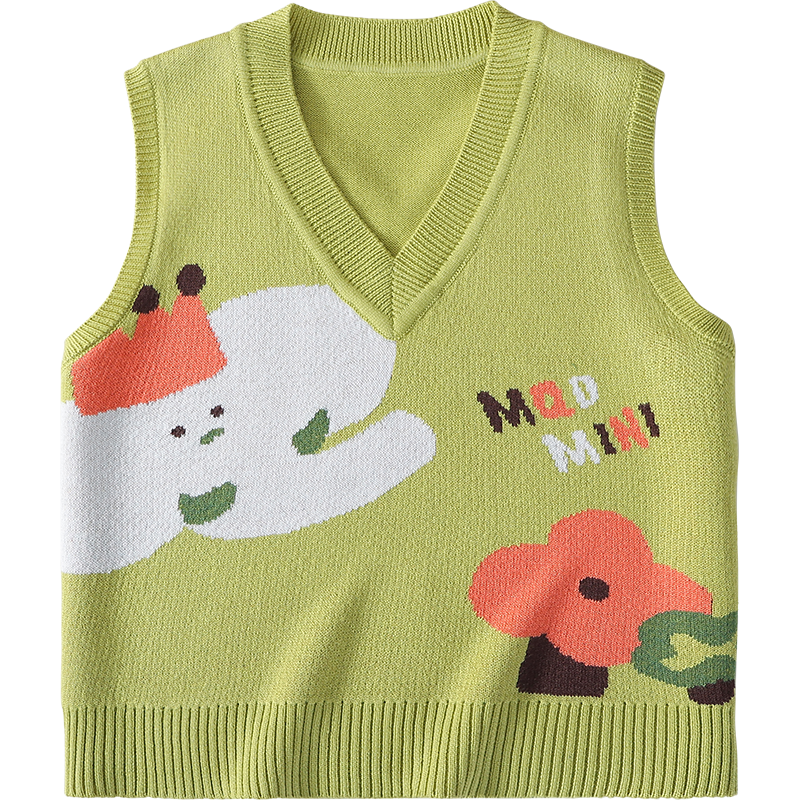 MQDMINI Kids Knitted Vest Boys Girls Sleeveless Sweater Elephant Forest