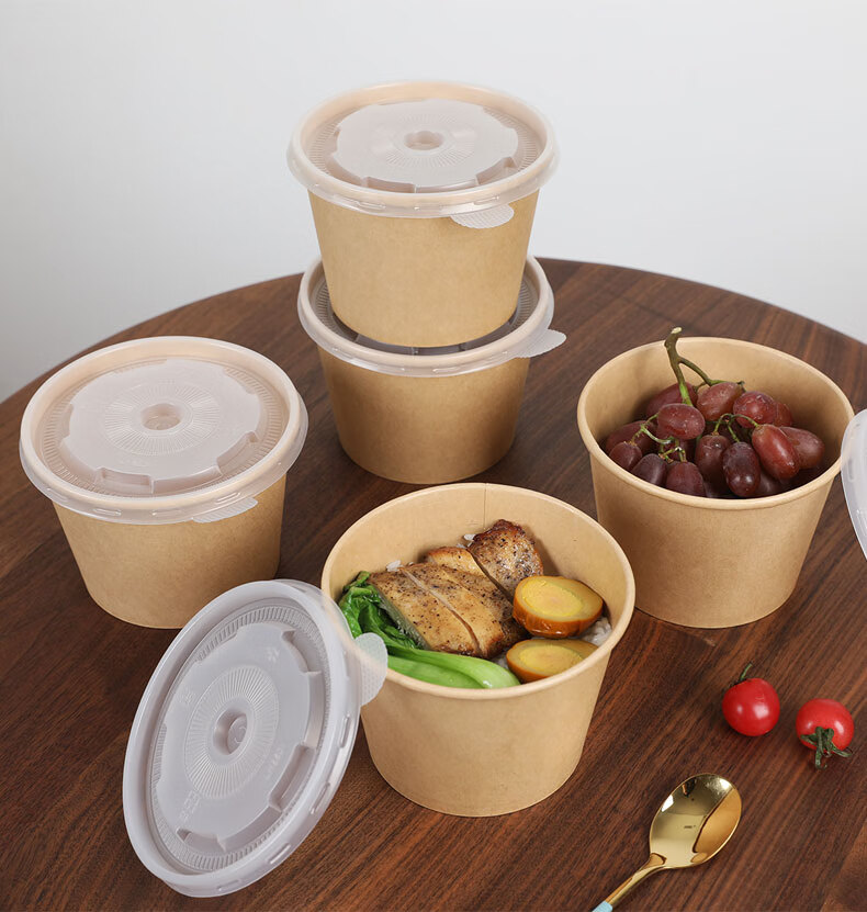 Fangcaodi Disposable Paper Bowls, 360ML*100 Pieces, Bamboo Fiber Soup Bowls for Hot And Sour Noodles And Rice Noodles, Takeout Bowls without Lids 2