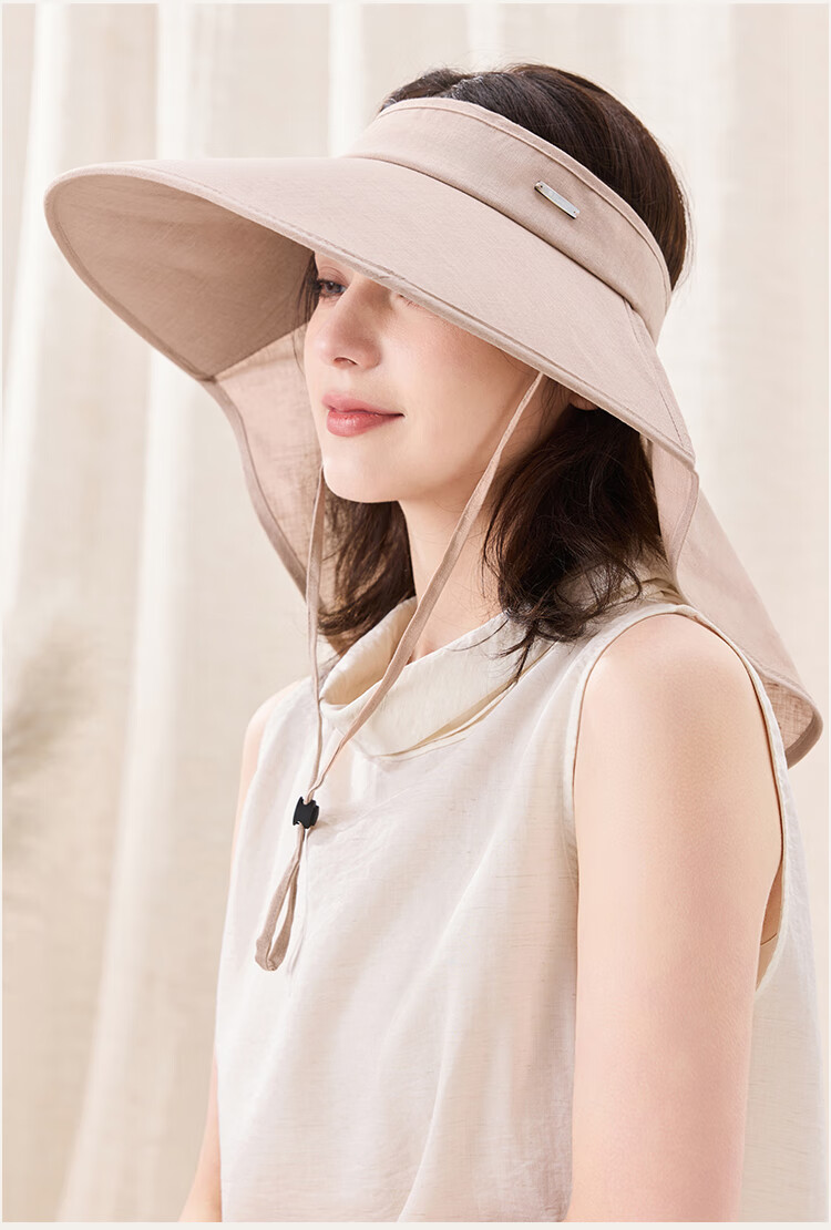 JIUMU Linen Sun Protection Hat, Women's Sun Hat, Sun Visor, Open Top Hat, Summer Face-Covering Neck Protection UV-Resistant Hat 19