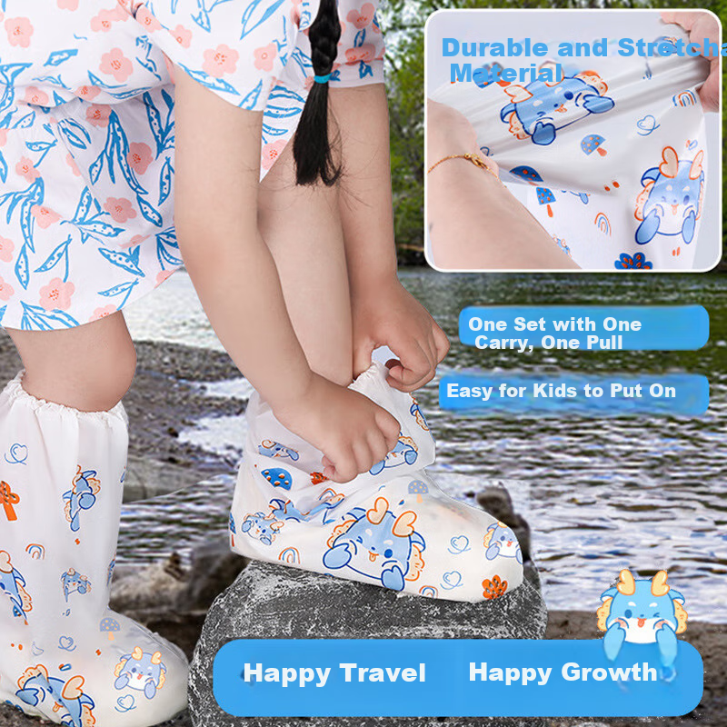 KUMBAZZ Children's Shoe Covers, Thickened And Extended Rain Shoe Covers, Waterproof Foot Covers, Non-Slip Disposable Rain Boots for Children, 5 Pairs