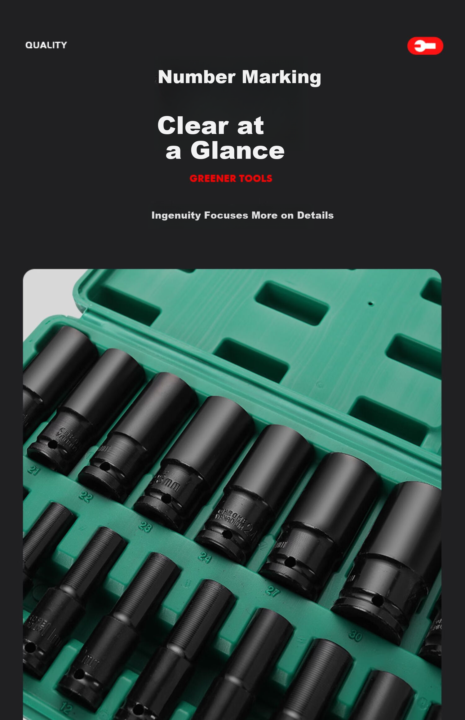 GREENER Electric Wrench Socket Set, Hexagonal Extended Impact Wrench Socket Heads, Household Use, 8-24mm Sockets, 10-Piece Set 7