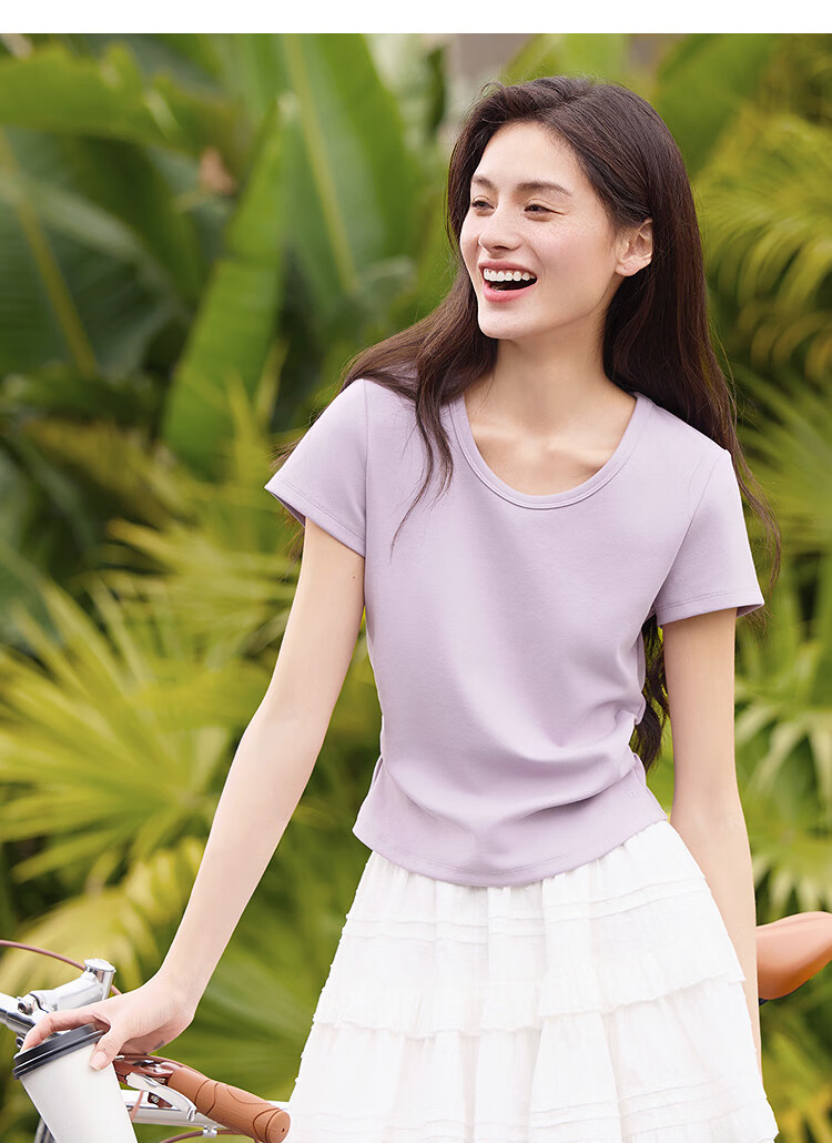 Semir Women's Short Sleeve T-Shirt, Fitted Round Neck, Inner Wear, Summer Cool Waist-Cinching V-Neck Top, Hot Girl Style, 109326100003 19