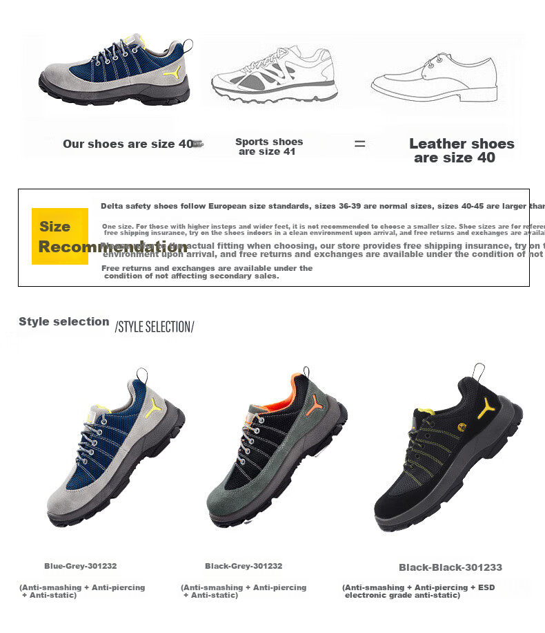 DELTA PLUS Rainbow Breathable Safety Shoes for Men, Steel Toe Cap Anti-Smashing Anti-Puncture Anti-Static Work Boots 301232 Black-Gray Size 43 9
