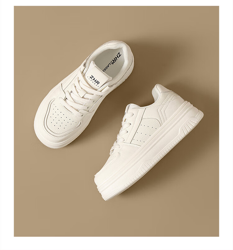 ZHR Women's Casual Shoes, Breathable, Lightweight, Durable, Versatile, Simple, Thick-Soled White Sneakers for Women, IF03, Beige, Size 35 15