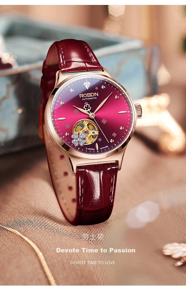 ROS DN Shihua Lucky Four-Leaf Clover Birthday Gift for Girlfriend, Women's Watch, Brand Mechanical Top Ten Watches 18
