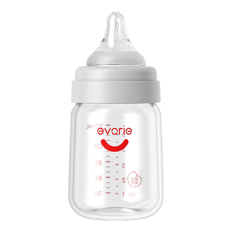 Evorie Glass Baby Bottle, Wide Neck Bottle, Infant Bottle 160ml (0-1 Month+)