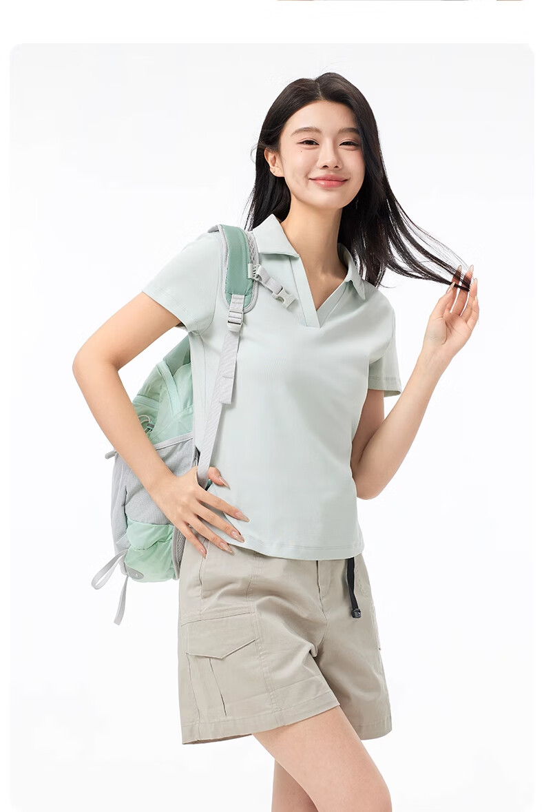 CAMEL Women's Short-Sleeve Polo Shirt, Versatile Slimming Elastic Breathable V-Neck Sports Casual T-Shirt A25BZ01057 M 8