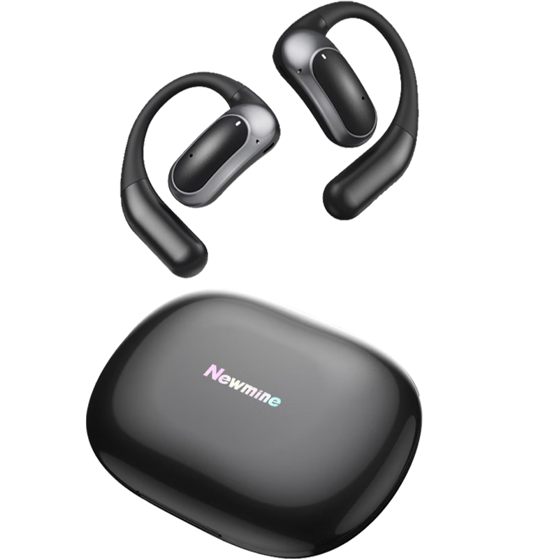 Newmine LY56 Bluetooth Headphones, Ear-Hook Bone Conduction Open Wireless Sports Running Noise-Cancelling Headset, Long Battery Life, High Sound Quality, Compatible with Huawei, Xiaomi, Apple, Black