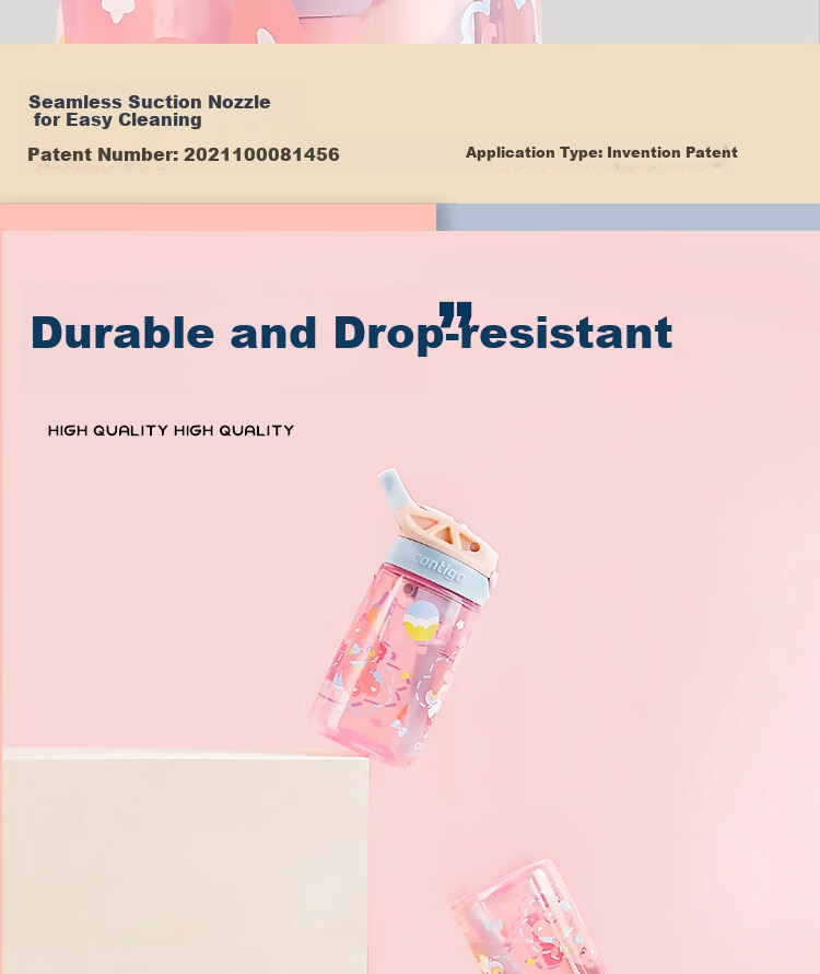 Contigo Kangdike Children's Straw Water Bottle with Air Release And Anti-Spill Design, 420ml, Rabbit Playground HBC-GIZ248VP+ 4