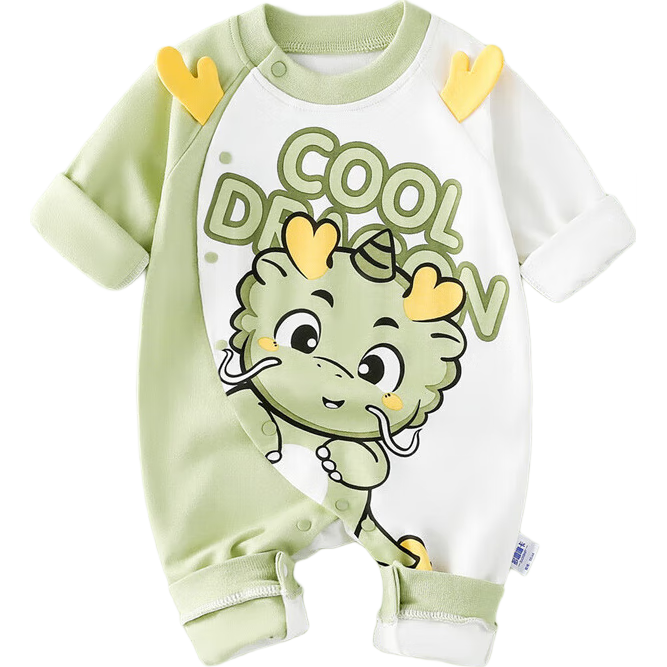 DUOXILUK Newborn Baby Romper, Spring And Autumn Full Moon Infant Clothing, Cartoon Onesie, Green White Dragon, 66cm